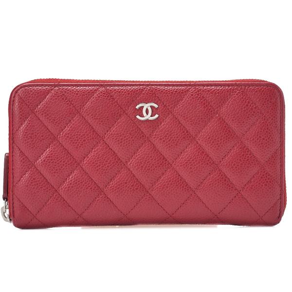 CHANEL シャネル マトラッセ ラウンド長財布 キャビアスキン 赤