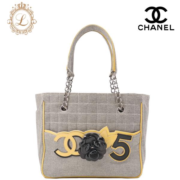 CHANEL シャネル トートバッグ チョコバー カメリア キャンバス グレー