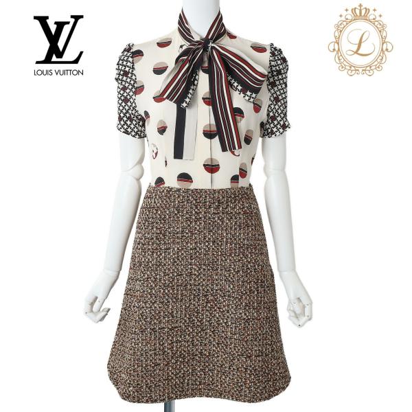 LOUIS VUITTON ルイヴィトン ツイード ワンピース ドレス 34 ブラウン  