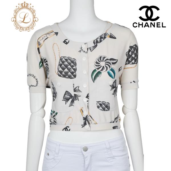 CHANEL シャネル ココボタン 総柄 クロップド丈 トップス ココマーク 
