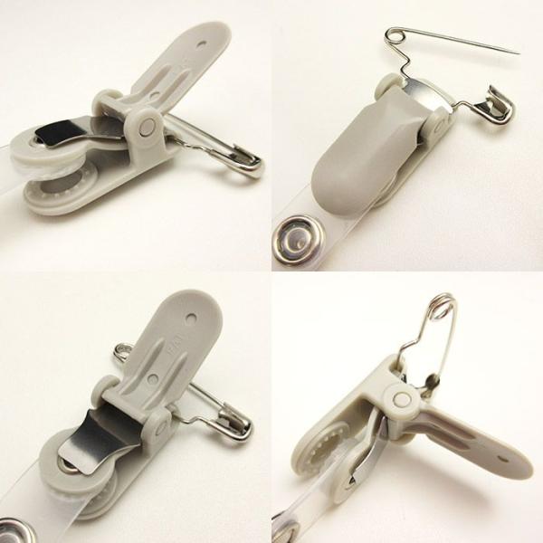 バンドクリップ安全ピン付ライトグレー IDカードホルダー吊り下げ名札用タッグクリップ ベルトストラップ 100本セット B2N100