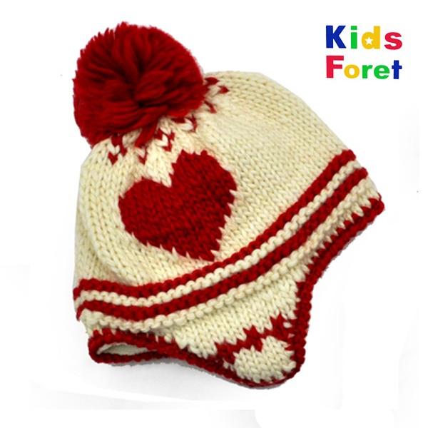 【クリアランスSALE】丸高衣料【Kids Foret／キッズフォーレ】ハート デザイン子供 冬ものニットキャップ　帽子手編みニット風 暖かい　ベビーサイズ裏フリースで暖かい------------------------※特徴・裏地がフリ...