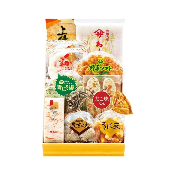 うに、かに、二つの海鮮を贅沢な練り物に仕上げました。食卓に華やぎを贈るギフトです。 ＜商品内容＞特製ちくわ5本入 1袋黒胡椒豆ちくわ 1袋うに豆　1袋上揚半3枚入　1袋たこ焼くん　1袋かにづくし　1枚かに半ぺん　2枚青じそ揚　1袋野菜ソフト...