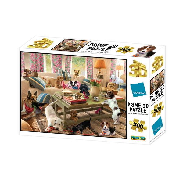3Dジグソーパズル【リビングで遊ぶ犬たち】500ピース / Howard