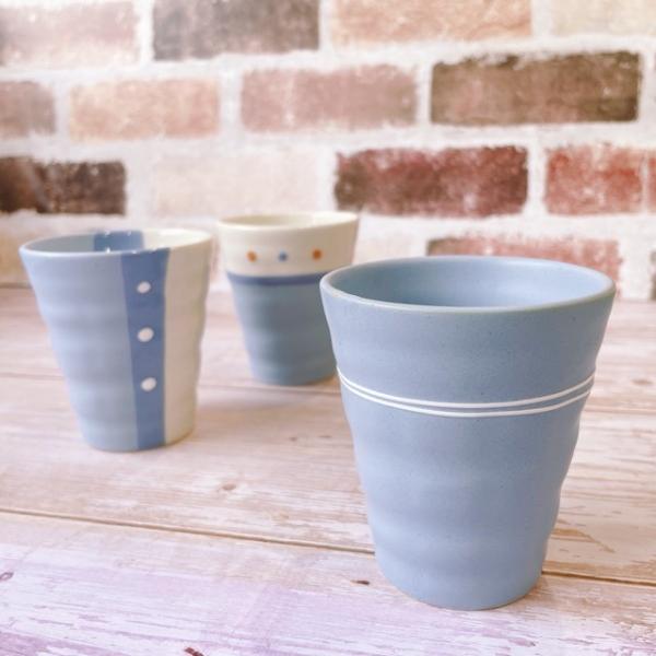 日本製 美濃焼 陶器 かわいい おしゃれ カップ コップ タンブラー お茶 ビール ジュース 夏 ロック スカイブルー フリーカップ ３点セット Yk 陶器ショップ Kaede 通販 Yahoo ショッピング