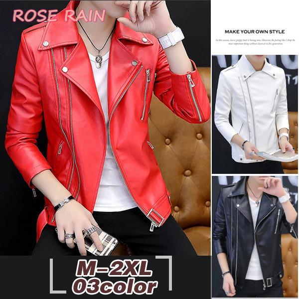 メンズ レザージャケット 柔らかめ ライダースジャケット ファッション アウター 細身 春秋 カッコいい 黒 赤 白 Mansjacket11 ヤマシナソラ 通販 Yahoo ショッピング