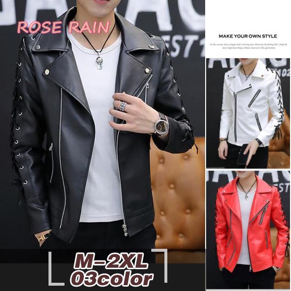 メンズ レザージャケット 柔らかめ りベッド ライダースジャケット ファッション アウター 細身 春秋 カッコいい 黒 赤 白 Mansjacket14 ローズレイン 通販 Yahoo ショッピング
