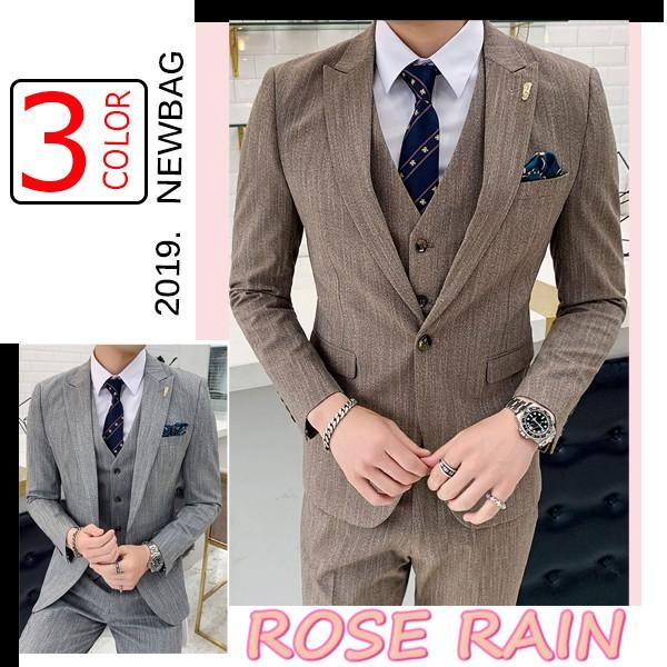 メンズ ファッション フォーマルスーツ 3点セット ストライプ 紳士服 シングル スリーピース ビジネス 結婚式 スリムフィット 2color Suitaug04 ローズレイン 通販 Yahoo ショッピング
