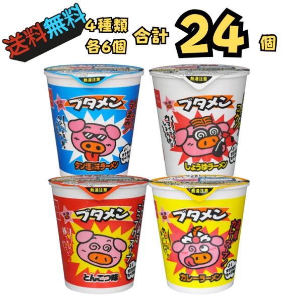 ブタメン 4種24食 詰め合わせセット とんこつ タン塩 しょうゆ カレー 駄菓子 カップ麺 送料無料