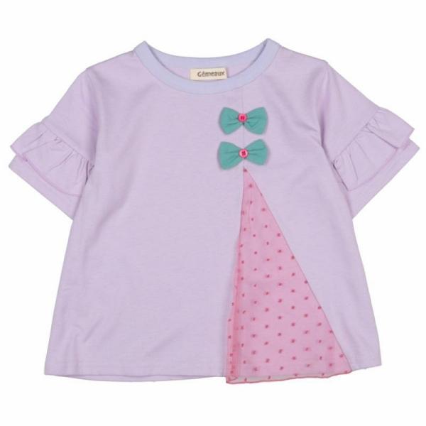 30%OFF】メール便/子供服/キッズ/女子/女の子/半袖/リボン付き切替 