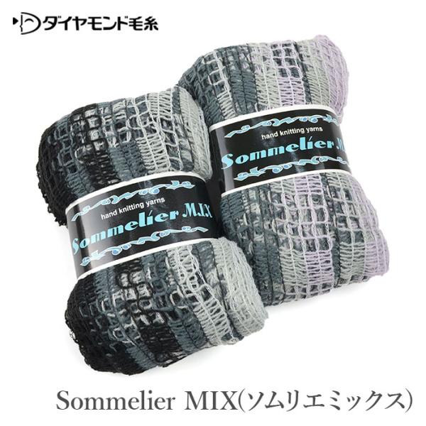 ダイヤ Dia - アミアーモ ソムリエ ミックス重さ　50ｇ長さ　約25ｍ素材　アクリル７０％　ナイロン３０％使用針　棒針（-号）　かぎ（-）ゲージ　棒（-）　かぎ（-）　機械編み（-）★方眼状に穴があいた幅広テープヤーン、ライン上に3色...