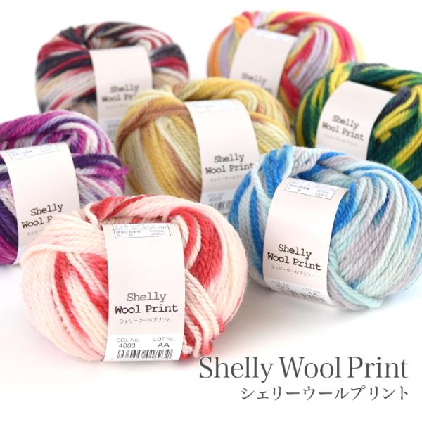 シェリーウールプリントプリントカラーが可愛いウール100％の並太ヤーン。セーター、ベスト、カーディガンなどのウェアから、帽子、マフラーなどの小物まで、幅広くお使いいただけます。【仕立】30gドーナツ巻(約66m)【素材】ウール100％【使用...
