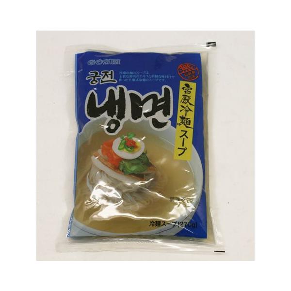 ストレートタイプのスープでほんのり甘い仕上がりです。手間暇かけずに手軽に韓国伝統の宮殿冷麺を調理することができます。宮殿冷麺スープと一緒にどうぞ！■原材料　醸造酢、ビーフエキスパワー、砂糖、高果糖、チキンエキス牛肉スープエキス、食塩、サイダ...