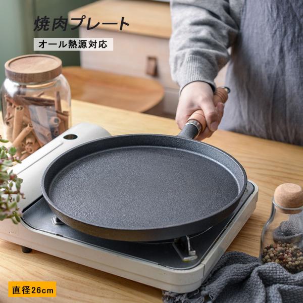 フライパン 鉄鋳物製 鉄板 鉄 鋳物 バーベキュー プレート 厨房用品 調理器具 ガス火 直火 焼く おしゃれ 調理 鉄鋳物製 オール熱源対応 直径26cm