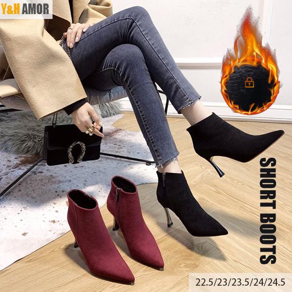 ショートブーツ レディース シューズ ブーツ ブーティ ハイヒール 靴 美脚 おしゃれ フォーマル 通勤 Ol 秋 冬 裏起毛 Yhl10 Vmdx16 Y H Amor 通販 Yahoo ショッピング