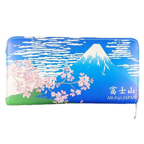 油絵 絵画　長財布【お花畑と満月の富士山】 桜富士 長財布】 富士山 お土産 プレゼント 男女兼用 : ヤオヨロズヤ