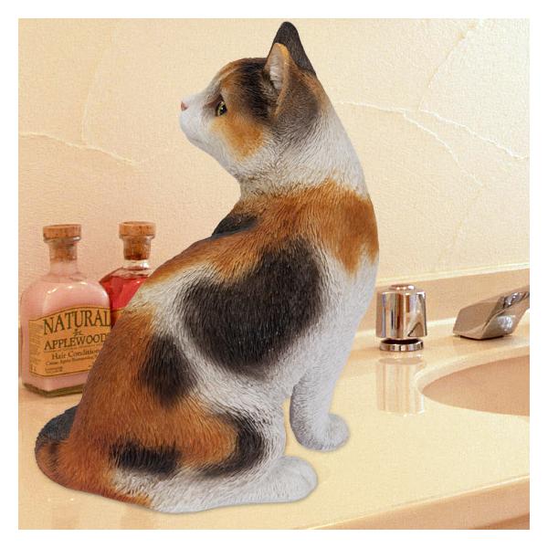 振り返る 三毛猫 21.5 x 15 26.3cm (幅x奥x高) 本物そっくり リアル 猫