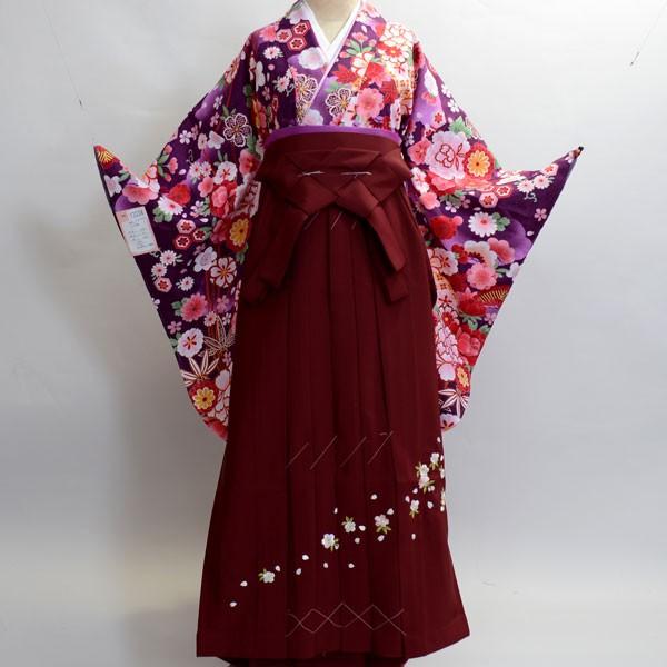着物袴セット ジュニア用へ直し 144cm〜150cm 紫色 百花繚乱 卒業式に 