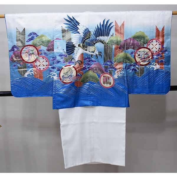 七五三 五歳 男児 羽織・着物・襦袢3点セット 豪華絢爛 白色×青