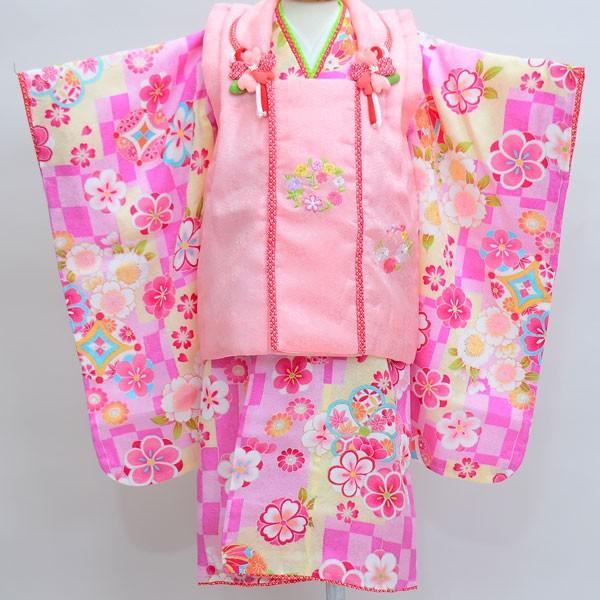 七五三 三歳 女児 被布着物フルセット 正絹 花ひめ 伊達衿 かかと