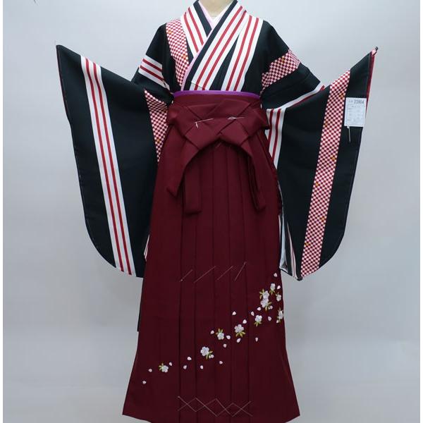 着物袴セット ジュニア用へ直し135cm〜143cm 着物生地は日本製 黒色 