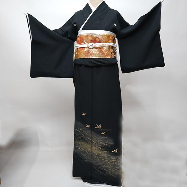 黒留袖 着物 袋帯 3点セット 正絹 フルセット 黒留袖 着物 正絹 フルセット 五三桐 丸なし 家紋入り 小物まで20点