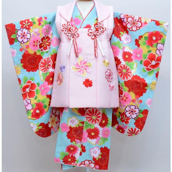 七五三 三歳 女児 女の子 刺繍入 被布着物フルセット 千紫万紅 NO25911
