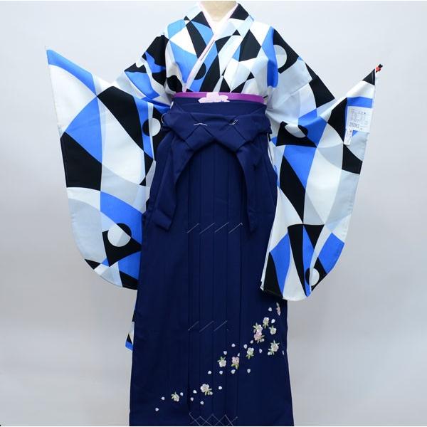 二尺袖着物袴フルセット 幾何学模様 着物生地は日本製 袴と縫製は海外 