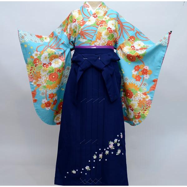 着物袴セット ジュニア用へ直し 135cm〜143cm 水色 豪華絢爛 袴変更  