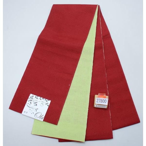 半幅帯　麻　100% 半幅帯 浴衣帯 麻 100% 袷 日本製 赤×黄緑 メール便可 新品（株）安田