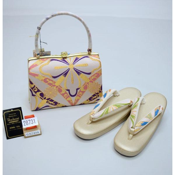 草履バッグセット 正絹 帯地 紗織 パールトーン加工 Mサイズ NO28731