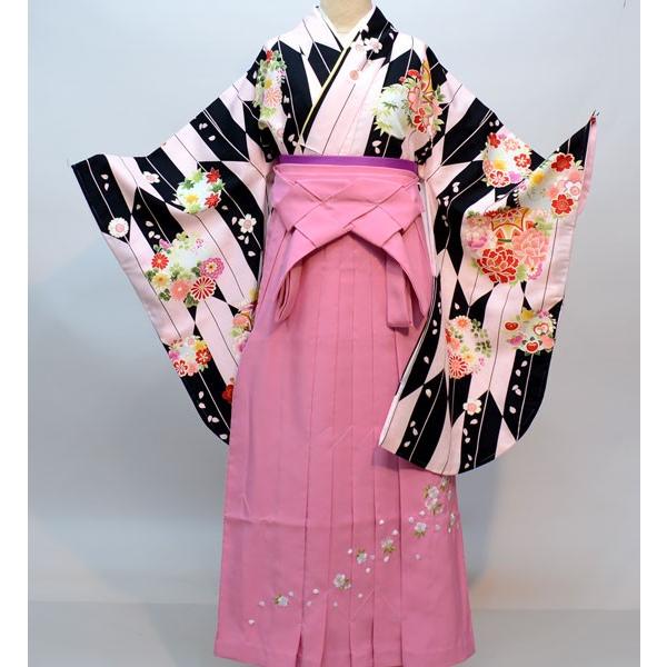 着物袴セット ジュニア用へ直し 144cm〜150cm 豪華絢爛 矢羽 ピンク×黒 