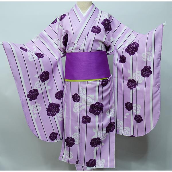 二尺袖着物 単品 仕立て上がり 百花斉放 紫色 着物丈は着付けし易い