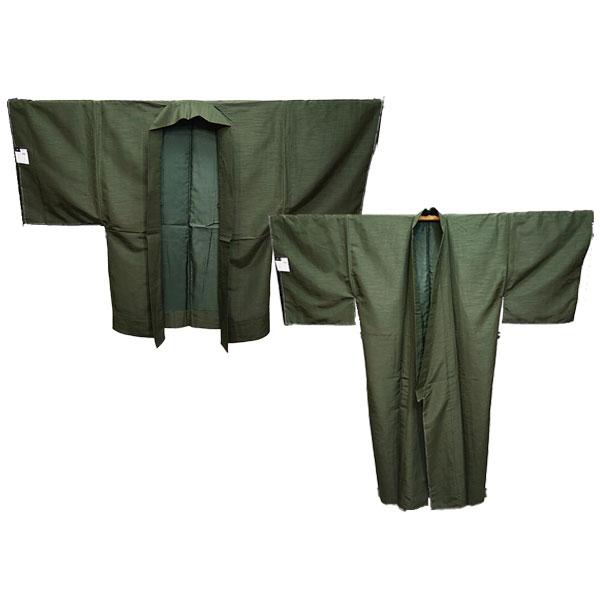 羽織と着物セット 単品 袷 緑色 男性用 S/M/L/LL/3Lサイズ 紋入れ可 