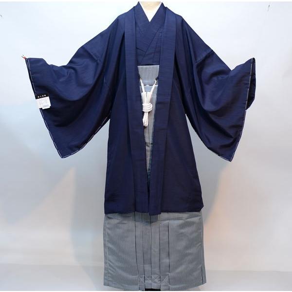 羽織 袴セット 紋付 袷 紺地 男性用 Mサイズ 適合身長165-170cm 半襦袢