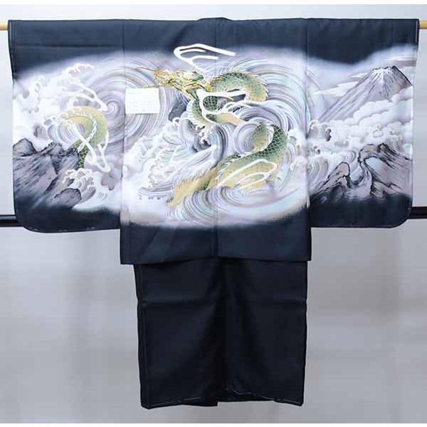 七五三 五歳 男児 羽織・着物・襦袢3点セット 龍 金刺繍 黒地 5歳 五才 