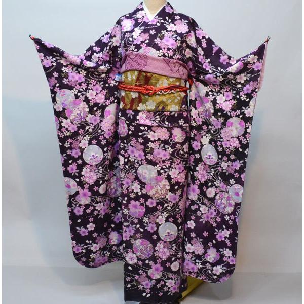 振袖 正絹 着物 仕立て上がり 着物単品 紫色 百花繚乱 成人式 結納 