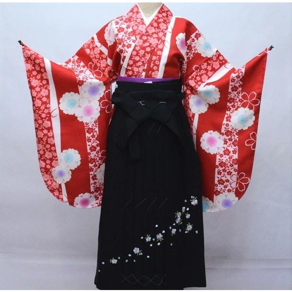 二尺袖 着物 袴フルセット 百花斉放 赤色 着物丈は着付けし易い 