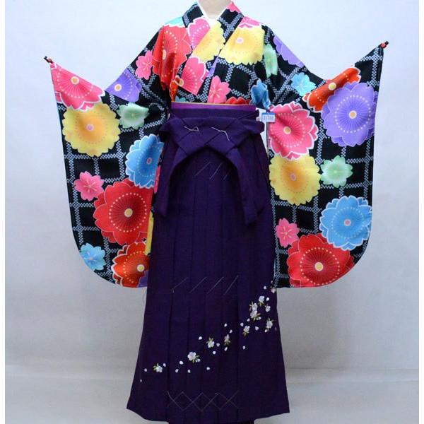 二尺袖 着物 袴フルセット 百花斉放 黒地 着物丈は着付けし易い 二尺袖 着物 袴フルセット 百花斉放 黒地 着物丈は着付けし易い