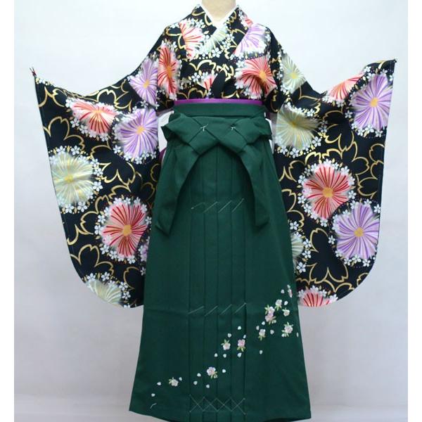 着物袴セット ジュニア用へ直し 135cm〜143cm 黒地 ちりめん地 From 