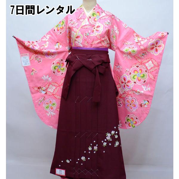 二尺袖 着物 袴 フルセット 百花斉放 赤色 袴変更可能 卒業式