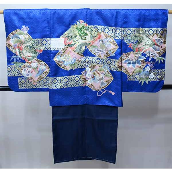 七五三 五歳 男児 羽織・着物・襦袢3点セット 豪華絢爛 金刺繍 青地 龍 