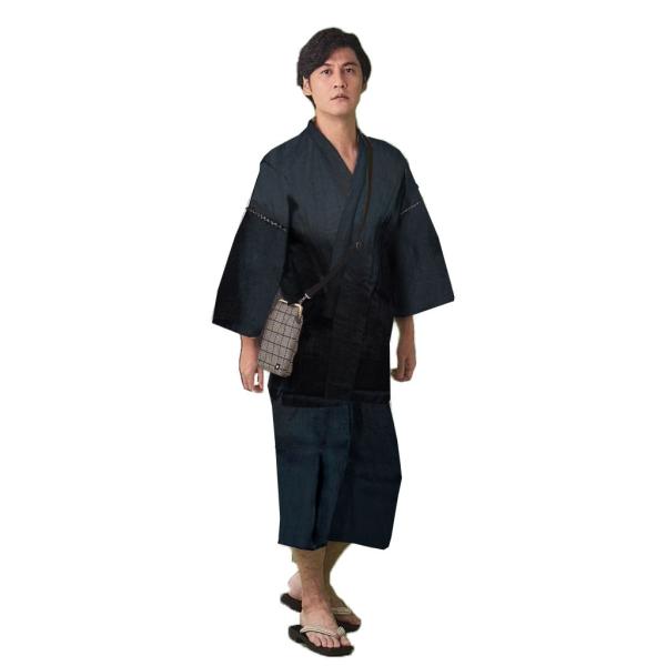 甚平 男性用 高品質 本麻 麻100% Lサイズ 黒地 新品（株）安田屋 