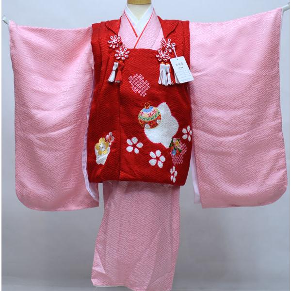 七五三 三歳 女児 被布着物フルセット 正絹 綸子地 絞り 柄刺繍 3歳 3 