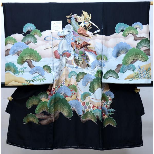 お宮参り 産着 男児 正絹 のしめ 手染め 羽二重 金刺繍 黒地 祝着 武士 