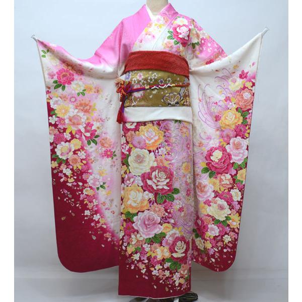 振袖 正絹 着物単品 仕立て上がり 百花繚乱 ピンク系 ラメ入り 成人式