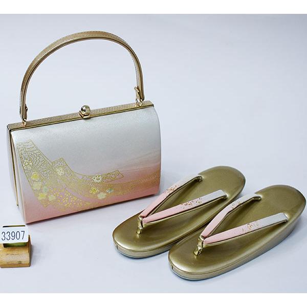 草履バッグセット 合皮螺鈿 フリーサイズ 24cm 適合足サイズ22.5cm  