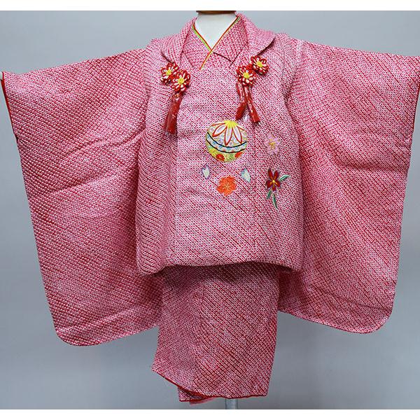七五三 三歳 女児 正絹 被布着物セット 総絞り 赤 三才 3才 3歳 女の子