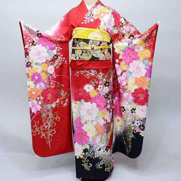 振袖 正絹 着物 単品 仕立て上がり 百花繚乱 金刺繍 ラメ入り 鮮やかな 