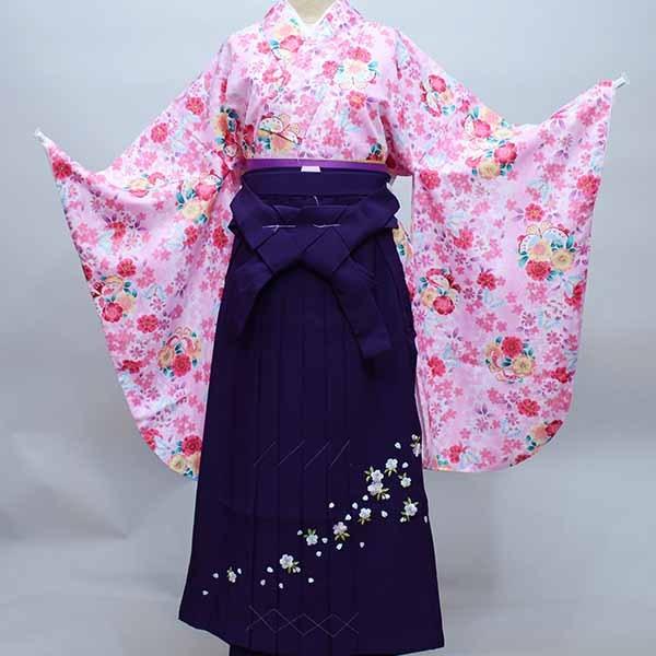着物袴セット ジュニア用へ直し 135cm〜150cm 百花繚乱 ピンク地 袴  